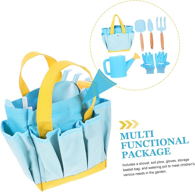 Gardening Tool Set with Wooden Handles Lightweight Shovel Rake and Watering Can for Outdoor Planting Digging Weeding and Transplanting Portable Garden Kit for Boys
