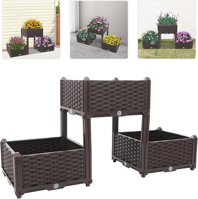 Multi-Level Elevated Planter Raised Bed Wooden Garden Box on Legs Stand-Up Patio Vegetable Flower Container Outdoor Balcony Herb Growing Table No-Bend Planter Potting Bench for Yard