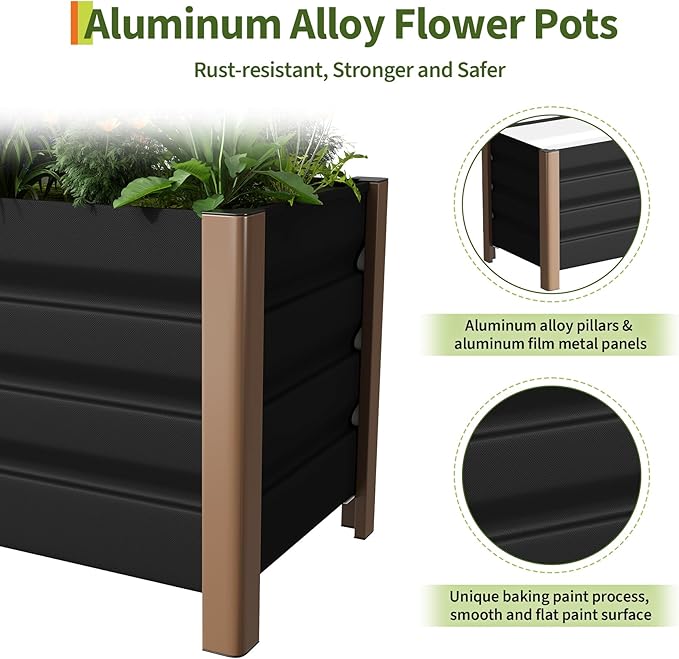 Garvee Aluminum Planter Box 24x16x18 Modern Raised Garden Bed with Rounded Corners &amp Anti-Cut Edging Deep Design with Drainage Holes for Outdoor Patio &amp Balcony Gray
