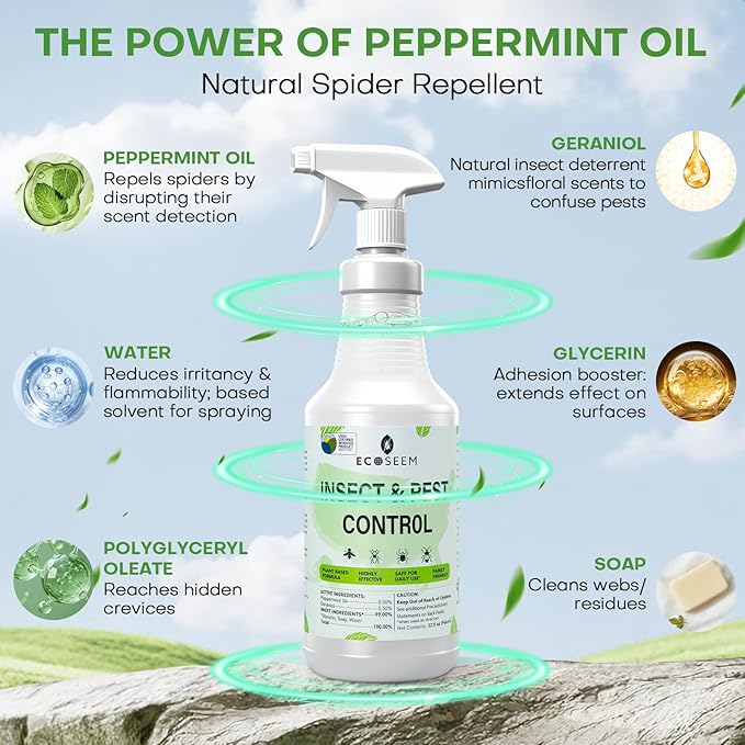 Peppermint Oil Spray for Bugs 32 Oz Insect &amp Pest Control Spray for Bed Bug Ants Mite and Flea All Natural Plant Extract Based Spider Repellent Indoor Child &amp Pet Safe