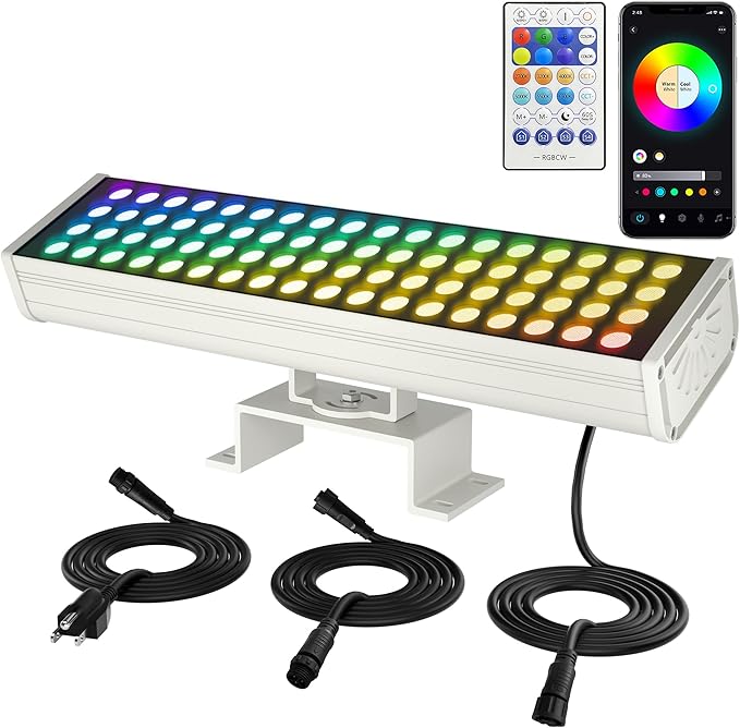Smart Outdoor Color-Changing Flood Lights RGBCW 360W Linkable LED Wall Washer with App &amp RF Control 2700K-6500K Tunable White Dimmable IP65 RGB Floodlight for House Yard Holiday Party