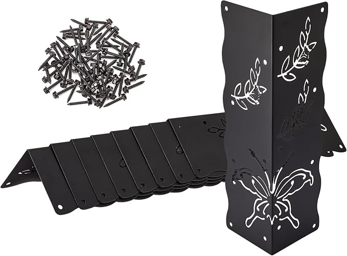 Set of 8 Decorative Raised Garden Bed Corner Brackets with Short/Long Screws for 12''-24'' Bed Box Black Metal Corner Braces 11 x 3 x 3 for Vegetable Planter Garden