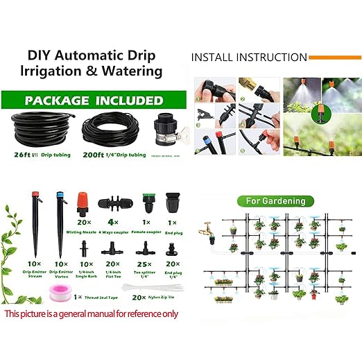 Automatic Drip Irrigation System Kit - 226FT with LCD Timer 3 Sprayer Types Automatic Garden Watering System 1/2 Inch Hose 1/4 Inch Distribution Tubing Garden Watering Solution for Outdoor Plants