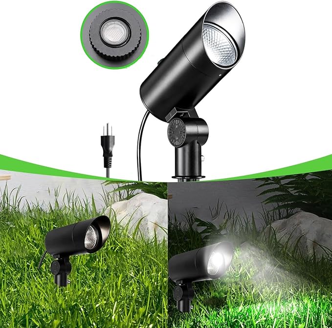 30W Outdoor Spot Lights Dusk to Dawn 120V Outdoor LED Spotlight Plug in with Photocell Sensor 5000K Waterproof Bright Flag Pole Light for Yard Tree Garden Landscape Lighting with Stake 6FT Cord