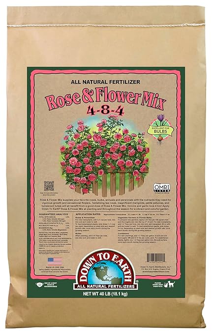 Down To Earth All Natural Fertilizers Organic Rose &amp Flower Mix - Plant Food for Roses Bulbs Flowers and Ornamentals 4-8-4 40 lb