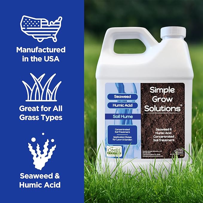 Super Seaweed Humic Fulvic Acid Blend- Liquid Carbon - Soil Hume - Simple Grow Solutions- Natural Lawn &amp Garden Concentrated Treatment- Increase Nutrient Uptake (64 Ounce)