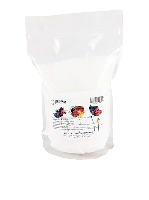 Greenway Biotech Inc. Urea Fertilizer Plant Food High Efficiency 46% Nitrogen 46-0-0 for IndoorOutdoor Plant - Prilled Aqua Regia Gold Refining 99.9% Water Soluble Garden Lawn Fertilizer (2 Pound)