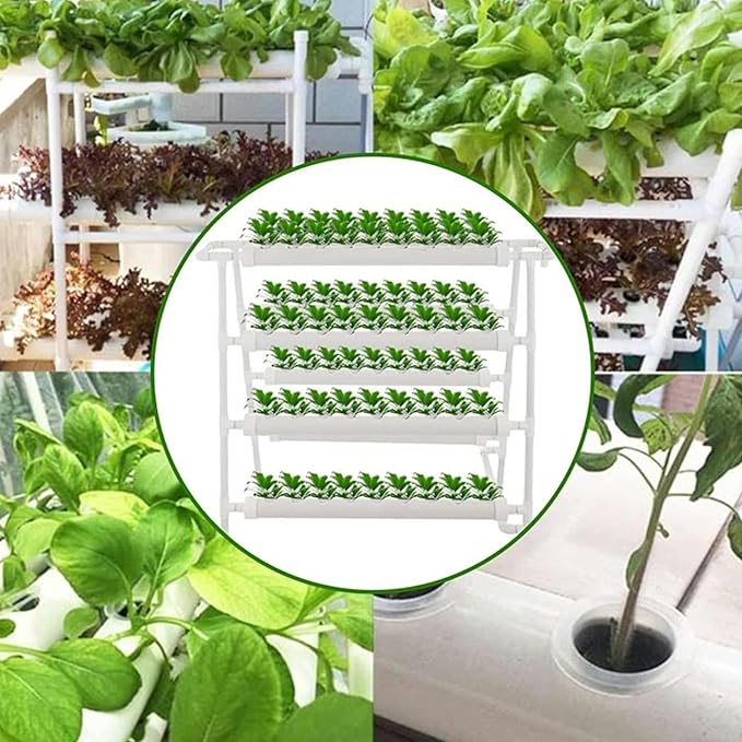 3 Layers 72 Plant Sites 8 Pipes Hydroponics Grow Kit PVC Leafy Vegetables Water Culture System with Water Pump Timer/1PC