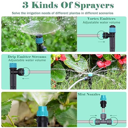 230FT Drip Irrigation System Quick-Connect Automatic Garden Watering Misting System with 1/2 inch and 1/4 inch Distribution Tubing Drip Irrigation Kit for Lawn Greenhouse Patio