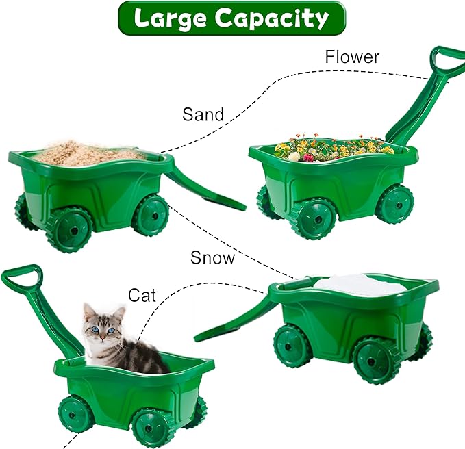 Duckura Kids Wheelbarrow Set - Gardening Tools for Kids with Shovel Rake Trowel Outdoor Yard Lawn Digging Weed Toys Easter Birthday Gifts for Boys Girls Age 2 3+Years Old(Green A)