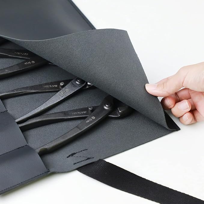 Wazakura Made in Japan Bonsai Tool Case in Polyurethane Leather Japanese Garden Tool Kit Roll Storage Bag - Black PU Leather