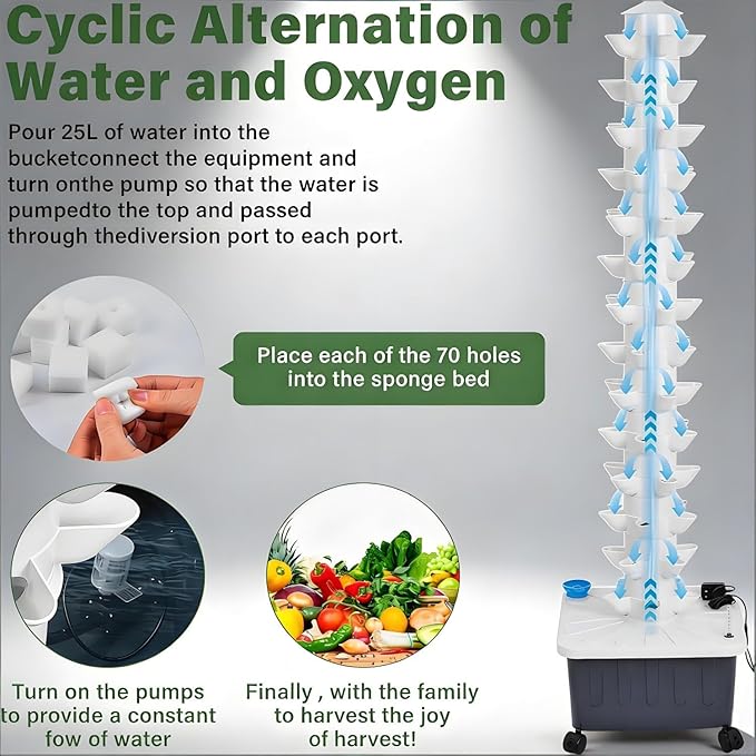 Indoor Hydroponic Growing Tower Growing Vertical Growing Tower 15 Layers 45 Plant Sites for Leafy Vegetables and Fruits
