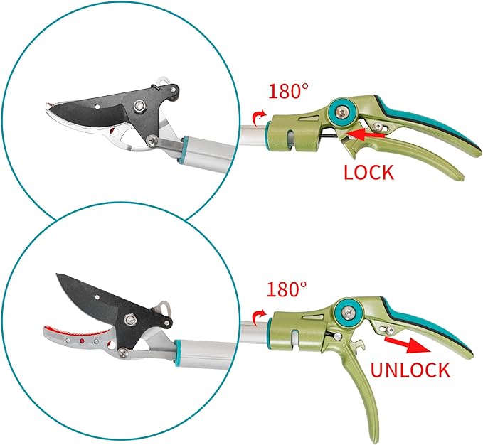 GARTOL Cut &amp Hold Pole Pruner 4.2 FT Lightweight Fruit Picker with 180° Rotating Handle SK5 Steel Blade Cuts up to 1/2 Inch Long Reach Garden Tree Trimmer &amp Branch Cutter for Shrubs Bushes