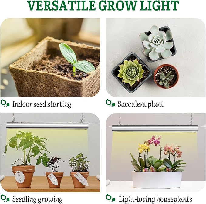 SOLIGT Grow Lights for Seed Starting 2FT LED Full Spectrum Seedling Grow Lights with 4 Brightness &amp 8/12/18H On Timer Adjustable Height Stand for Indoor Plants Seedlings Herbs &amp Vegetables