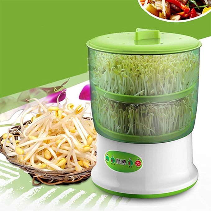 Bean Sprout Machine Automatic Bean Sprout Maker Seed Sprout Kit with Double Germination Tray Temperature Control Automatic (2layer)