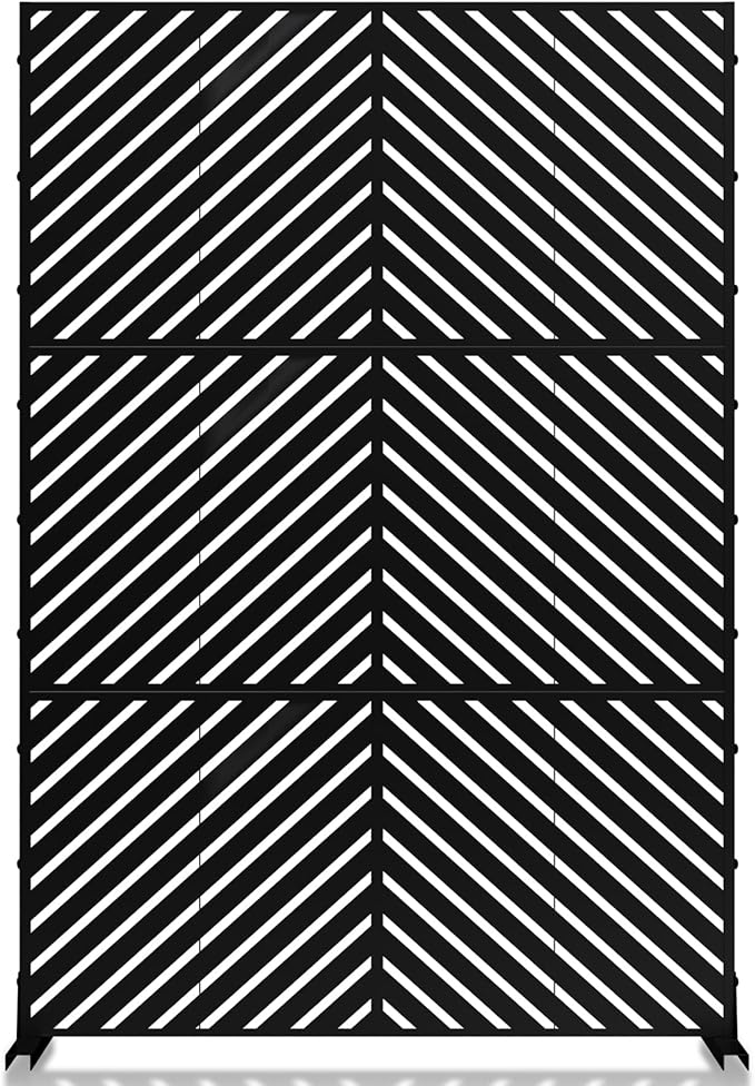 Metal Privacy Screen 72 H x 47.2 Decorative Outdoor Privacy Screen Privacy Panel with Stand for Balcony Deck Patio Lawn Garden Privacy Fence (Black-Arrow)