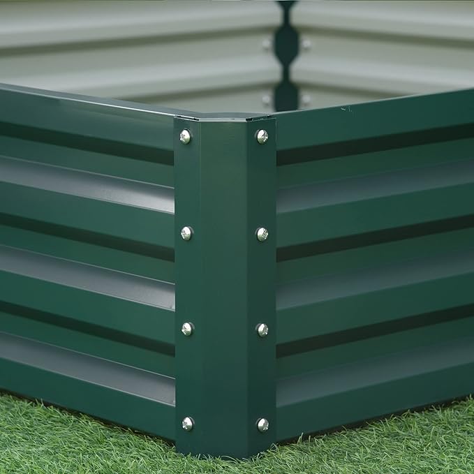 Galvanized Raised Garden Bed 4' x 4' x 1' Metal Planter Box for Vegetables Flowers Herbs Succulents with Open Bottom and Weather-Resistant Coating Green