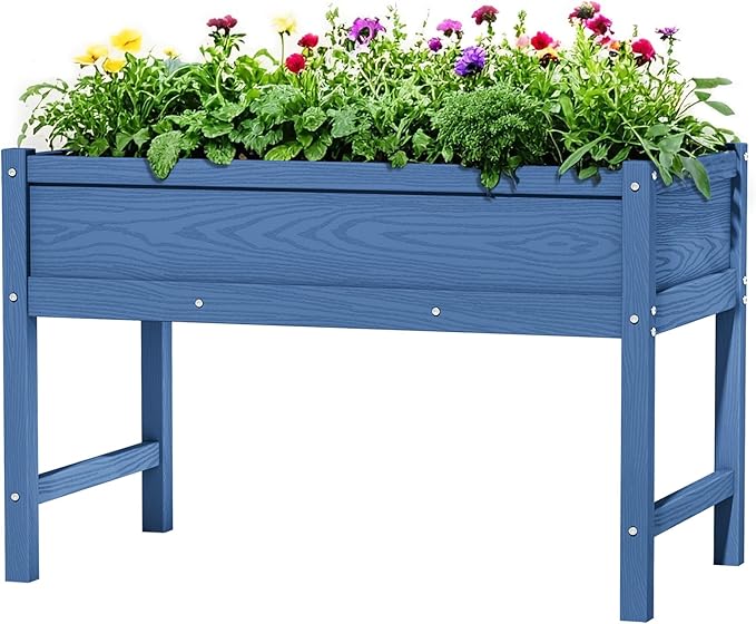 HDPE Raised Garden Planting Bed with LegsGarden Boxes Outdoor Raised with Drainage Hole Rot-ResistantRaised Beds for Gardening for Backyard Patio Balcony 300 lb Capacity (Navy)