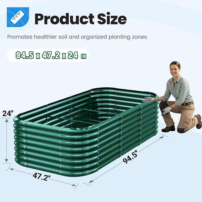 Quictent Galvanized Raised Garden Bed Kit 8x4x2 ft Oval Metal Planter Box Tall for Vegetables Outdoor Backyard Strengthened by Crossbar Dark Green
