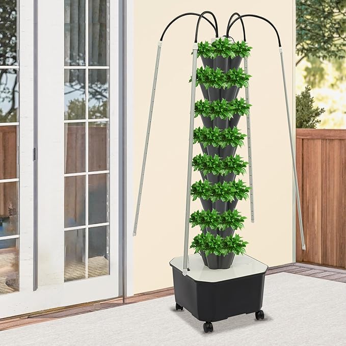 DKSLALALI Hydroponics Growing System Tower with LED Grow Lights 8 Tiers 40-Plant Indoor Hydro Garden Vertical Planter System Kit Hydroponic Germination Tower for Fruits Vegetables &amp Herbs