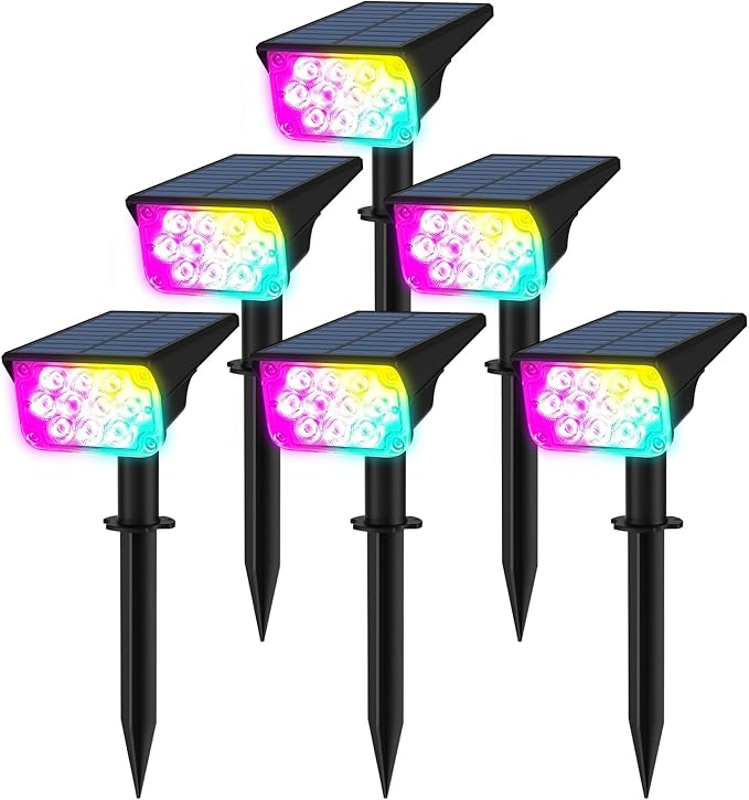 T-SUNUS 6 Pack Solar Color Landscape Spotlights IP65 Waterproof Solar Powered Spot Light Wall Lights 2-in-1 Outdoor Landscaping Light for Yard Garden Driveway Porch Walkway Pool Patio