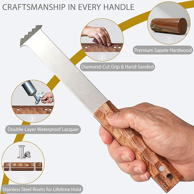 Upgraded Paver Removal Tool Sapele Hardwood Handle &amp Dual-Height Joint Scraper Heavy-Duty Steel Paver Lifter &amp Puller Brick Block Driveway Garden Yard Patio Paver Extractor Tool