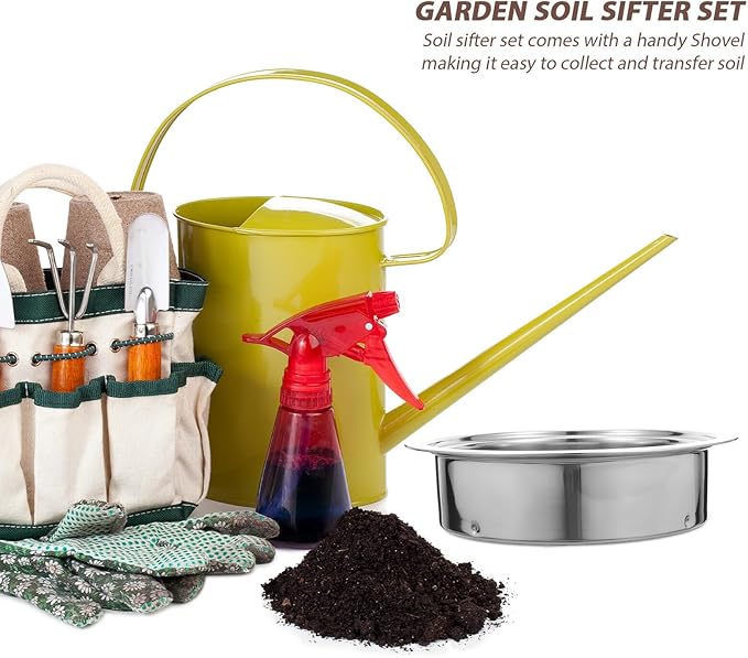Stainless Steel Garden Soil Sifter Set with 1/3/6mm Mesh Screens and Plastic Shovel for Compost Dirt Sand Filtration – Gardening Tool for Home and Outdoor Use