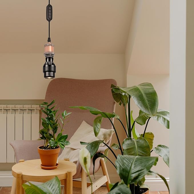 Adjustable Height J-Type Track Light Pendants 24 H Timer 4500K 10W LED Full Spectrum Red Bronze Industrial Porcelain Lamp Holder AUTO Plant Growing Lamp for Kitchen Island Green House