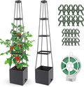 2 Pack Raised Garden Bed Planter Boxes with Trellis 58.3'' Tomato Planters for Climbing Vine Vegetables Flowers Plants Self Watering Tomatoes Cage for Outdoor Patio Greenhouse