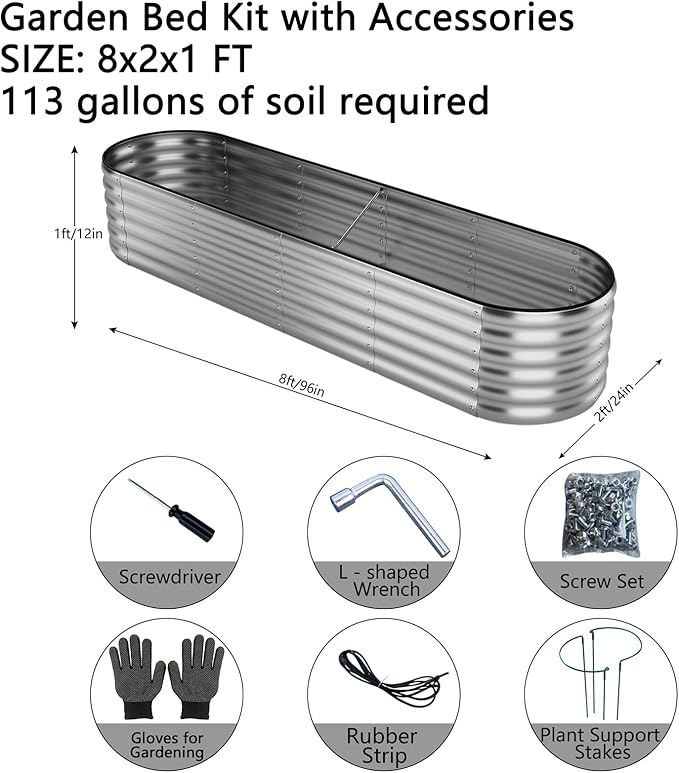 Large Raised Garden Bed Galvanized Metal Round Raised Garden Bed Outdoor for Gardening8x2x1FT for Vegetables Flowers Ground Planter Box