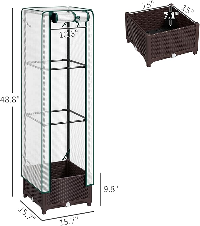 Portable Outdoor Plant BoxGarden Bed with Trelliswith CoverDrainage Holes and Zipper Door