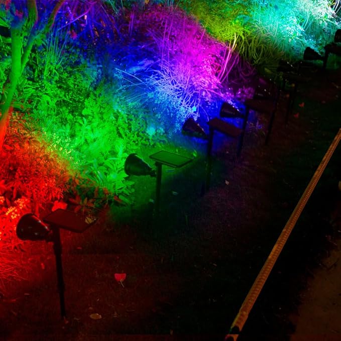 Solar Spot Lights Outdoor 2pack IP65 Waterproof18 LEDs Landscape Lighting with Warm White + RGB Color Changing for Garden Yard Backyard Driveway Pathway