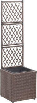Raised Bed with Trellis 1 Pot 30 x 30 x 107 cm Poly Rattan Brown Planter Balcony Raised Bed Kit Greenhouse Wood