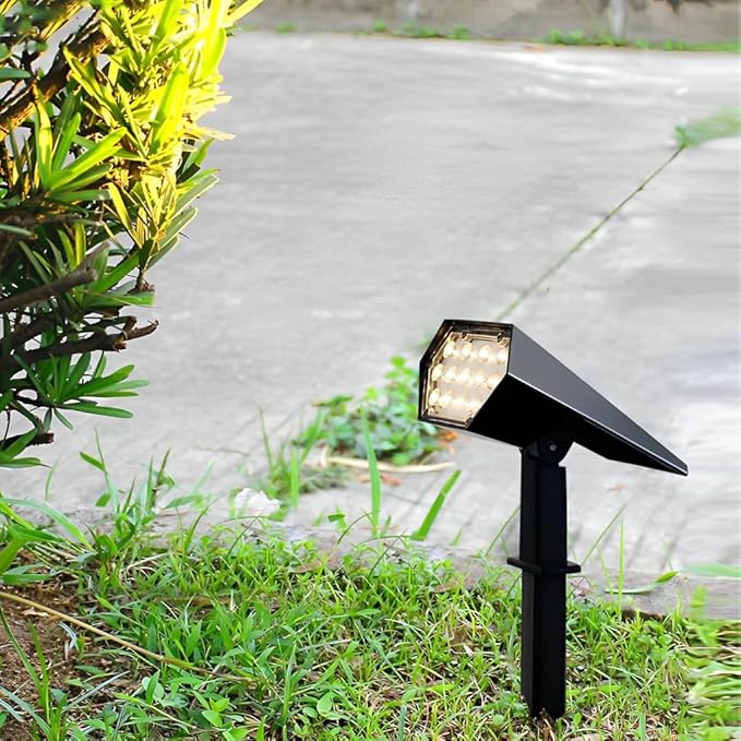 Solar Spot Lights Outdoor Adjustable Brightness &amp Angle IP65 Waterproof Landscape Lighting with 12 LEDs Solar Powered Modern Lamp for Garden Lawn Courtyard (Motion LightWarm Light)