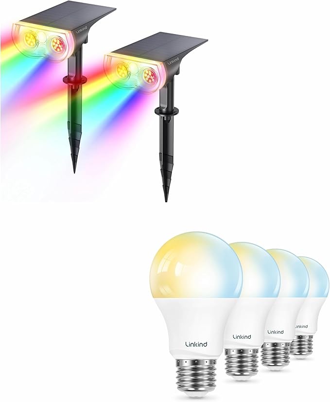 Linkind RGB Halloween Solar Lights Outdoor A19 Soft White to Daylight Tunable Smart Light Bulbs