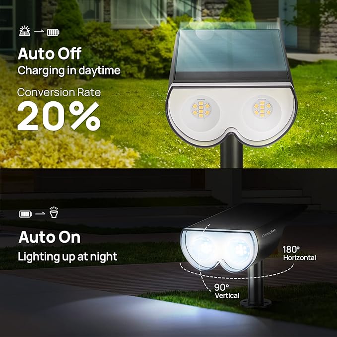Solar Lights Outdoor Waterproof Consciot 16 LEDs IP67 Spot Lights Outdoor Auto On/Off Solar Landscape Spotlights 2-in-1 Adjustable Wall Lights for Garden Yard Pathway Cool White 4 Pack