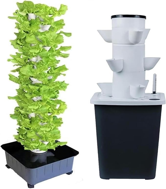 15/20/25/30 Pods Hydroponics Tower Garden Hydroponic Growing System for Fruits and Vegetables Aeroponics Growing Kit with Hydrating Pump Net Pots 20holes (30holes)-//