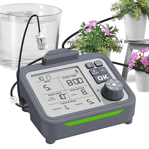 RAINPOINT Large Display Automatic Plant Waterer Indoor for Pot PlantsCycle &amp Soak Mode Vacation Self Watering Drip Irrigation System Device Kit Office Patio Greenhouse Grow Tent Water 10-15 Plant