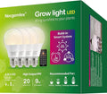 Smart LED Grow Light Bulbs with Remote Controller Sun Simulation Mode Built-in Auto Timer A21/A70 E26/E27 9W Dimmable Full Spectrum Intelligent Plant Grow Bulbs for Indoor Plants 4 Pack