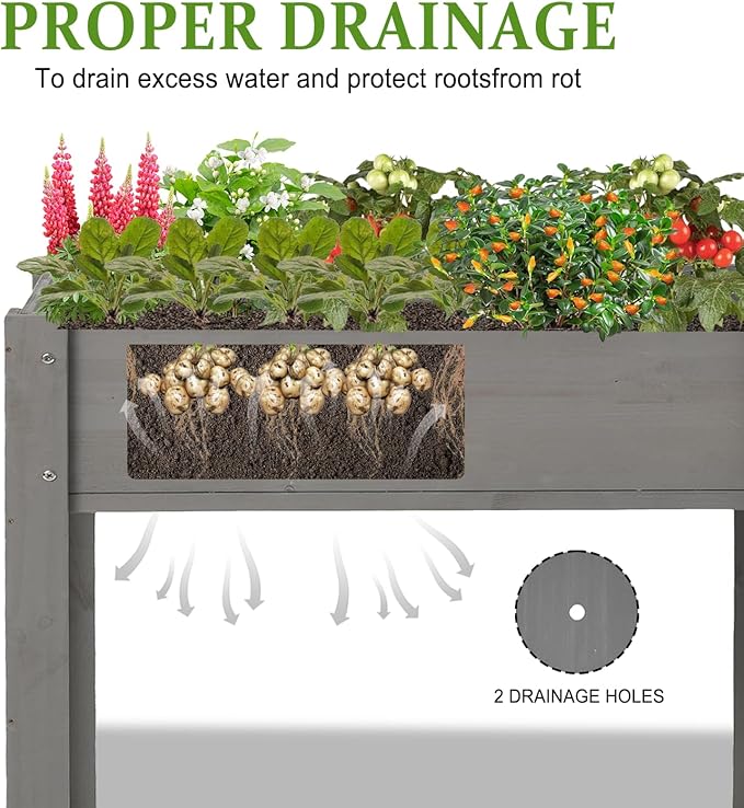 Raised Garden Bed with Legs 48x24x30 in Planter Boxes Outdoor Elevated Wooden Planter Box Standing Growing Bed for Gardening Backyard Patio and Balcony (Grey 31x16x30)