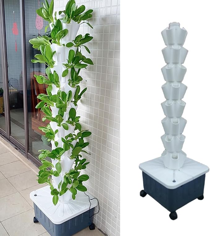 5-Hole Hydroponic Growing System Soilless Cultivation Equipment Garden Balcony Vertical Tower Planters DIY Vegetable Pot&ampPlanter(White8th floor)