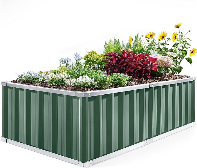 KING BIRD Raised Garden Bed 68 x 36 x 18 Heightened Galvanized Steel Metal Planter Box Outdoor for Deep-Rooted Vegetables Flowers Large Raised Bed Kit (Green)