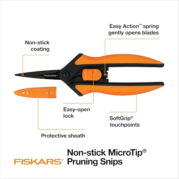 Fiskars 6 Pruning Scissors (2-Pack) for Flowers Buds Weeds and Small Plants Garden Snips with Resin Resistant Nonstick Stainless Steel Blades Gardening Trimmers with Comfortable Handle