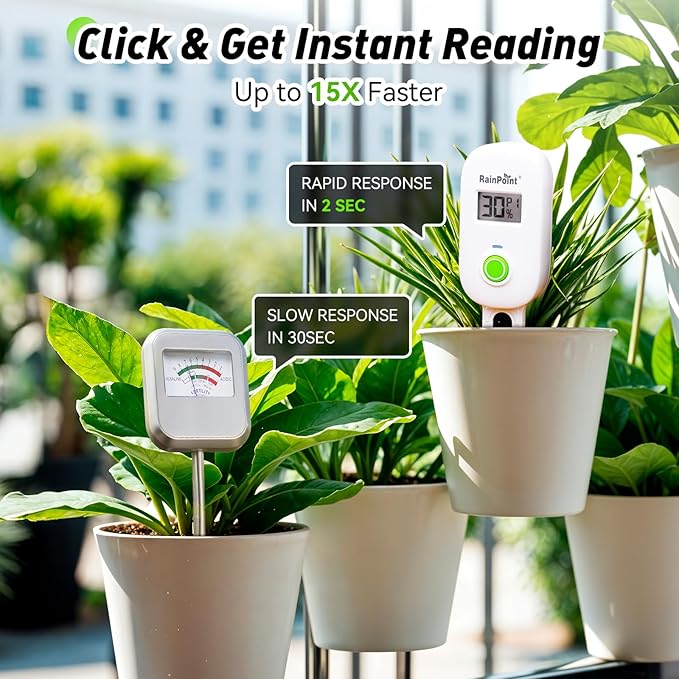 RAINPOINT Smart Digital Wireless Plant Moisture Meter Houseplant IndoorWiFi Hub NeededCapacitive ProbeLeave-in Soil Hygrometer SensorReal-time Monitor Humidity Tester Outdoor Gardening