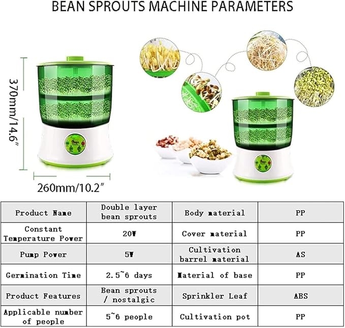 Automatic Sprouter Bean Growing Machine 2 Layers Function Large Capacity Seed Germination Kit Seed Germination Machine with PTC Heating for Seed Grow