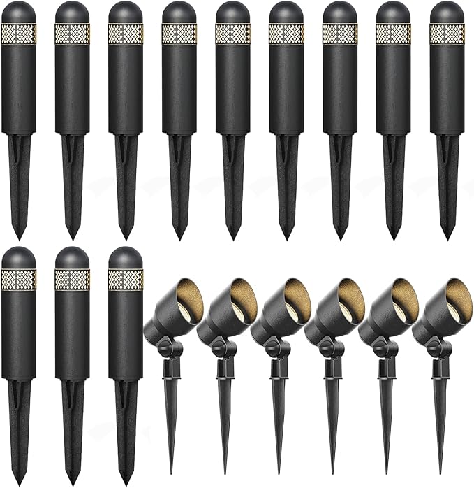 VENUS MANUFACTURING 18PK Outdoor Low Voltage Landscape Lights Kits with 12 Pack 3 Watt 200 Lumen LED Pathway Lights &amp 6 Pack 3 Watt 200 Lumen LED Spotlight for Garden Sidewalk Yard