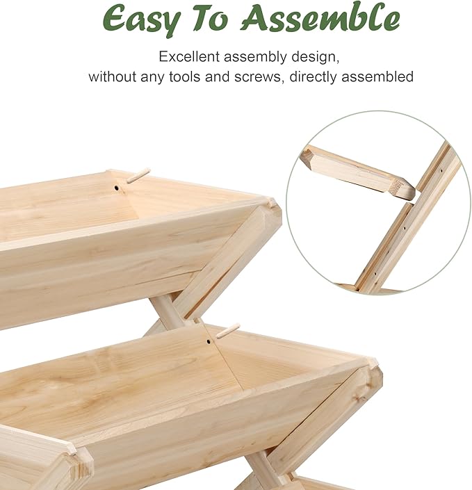 3 Tiers Wooden Vertical Raised Garden Bed with LegsPlanter Raised Beds Kit for Flowers Herbs Vegetables Natural