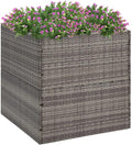 Gray Raised Garden Bed 31.5 x 31.5 x 31.5 Poly Rattan Planter Box Outdoor Flower Beds with Transparent Nylon Bag for Plants Vegetables and Flowers