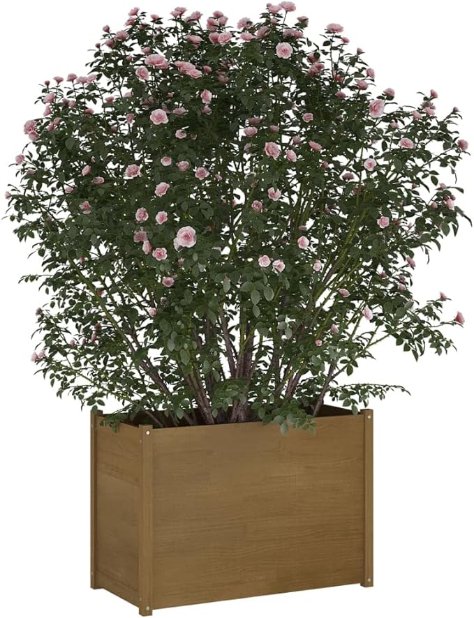 Large Honey Brown Solid Pinewood Garden Planter 39.4x39.4x27.6 Inch Raised Garden Bed Outdoor Rectangular Planter Box for Patio Terrace Gardening