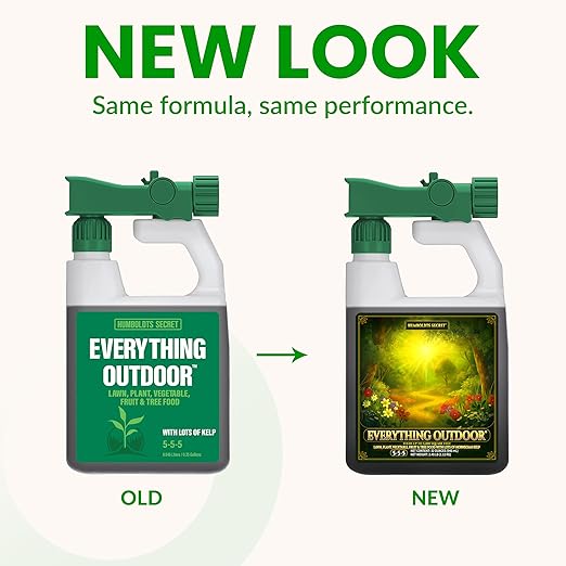 Humboldts Secret Everything Outdoor Plant Food | 5-5-5 Liquid Fertilizer with Norwegian Kelp | All Purpose Lawn Vegetable &amp Fruit Food | Garden Nutrients | Refillable Hose End Bottle | 32 Ounce